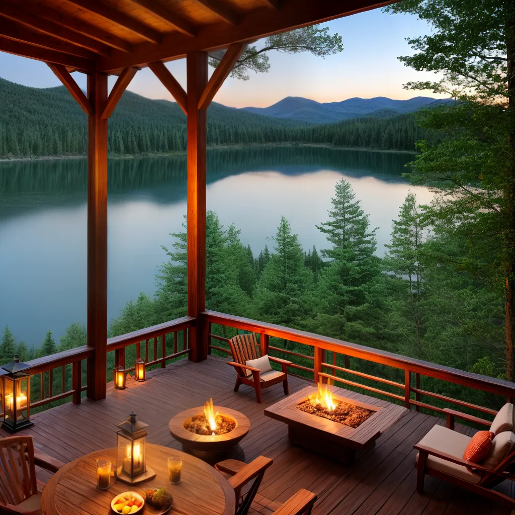 deck madeira lago verde luzes