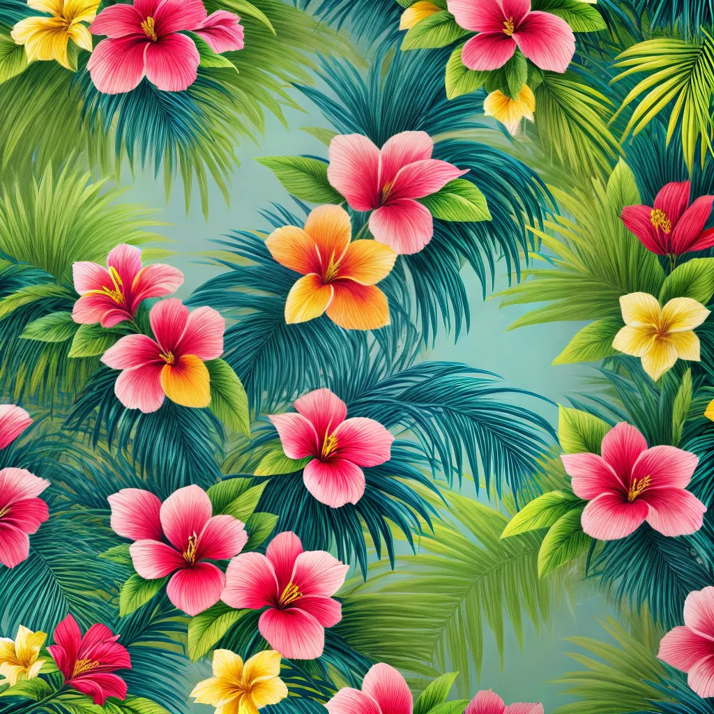 paraiso tropical palmeiras flores aves