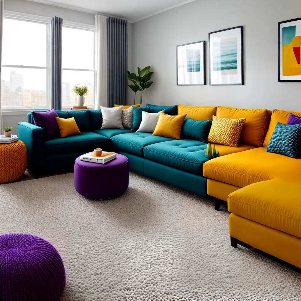 sala decoracao vibrante sofa teal