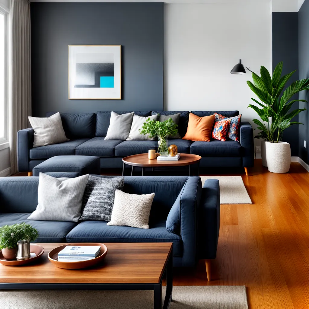 sala estar aco negro sofa azul