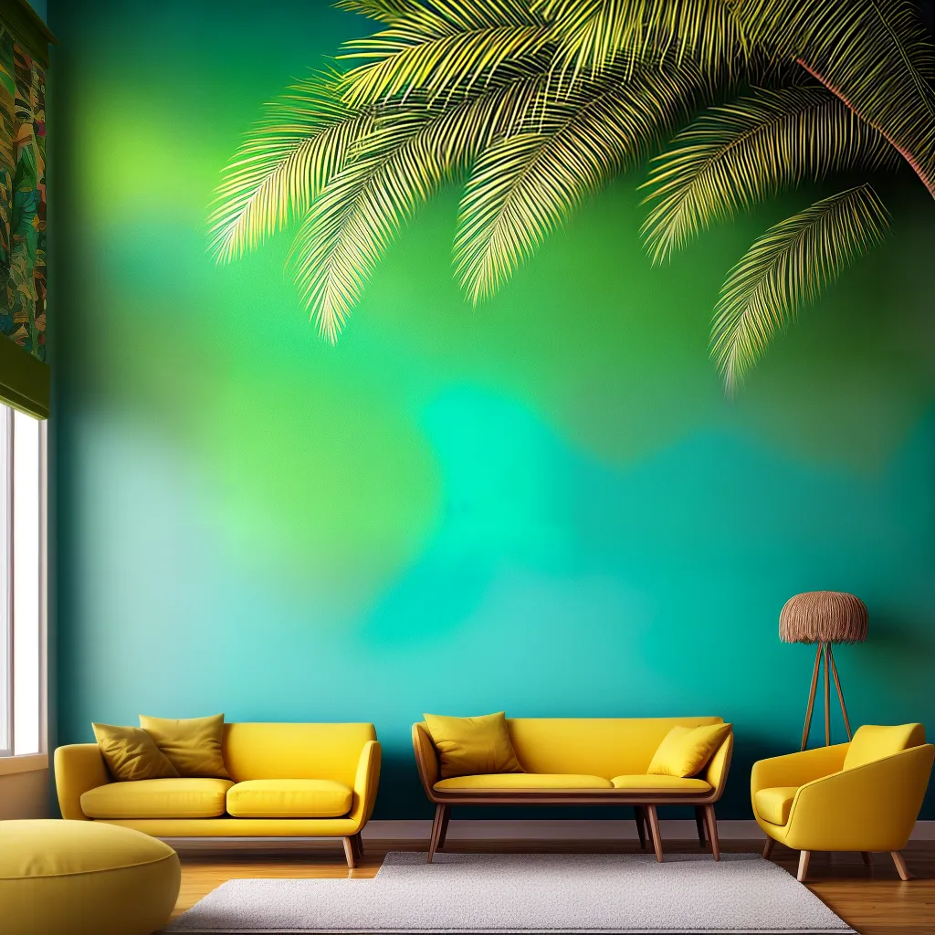 sala tropical cores vivas folhas palmeira