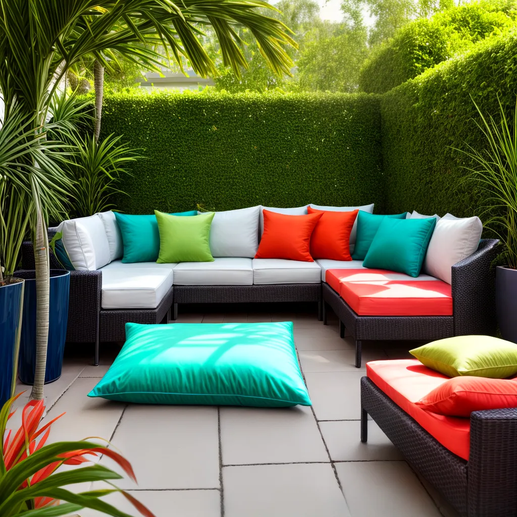 patio colorido almofadas plantas sol 1