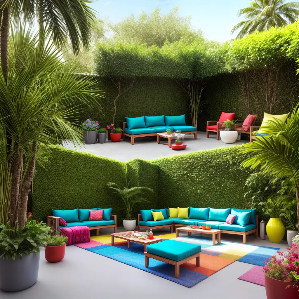 patio colorido mobiliario alegre jardim