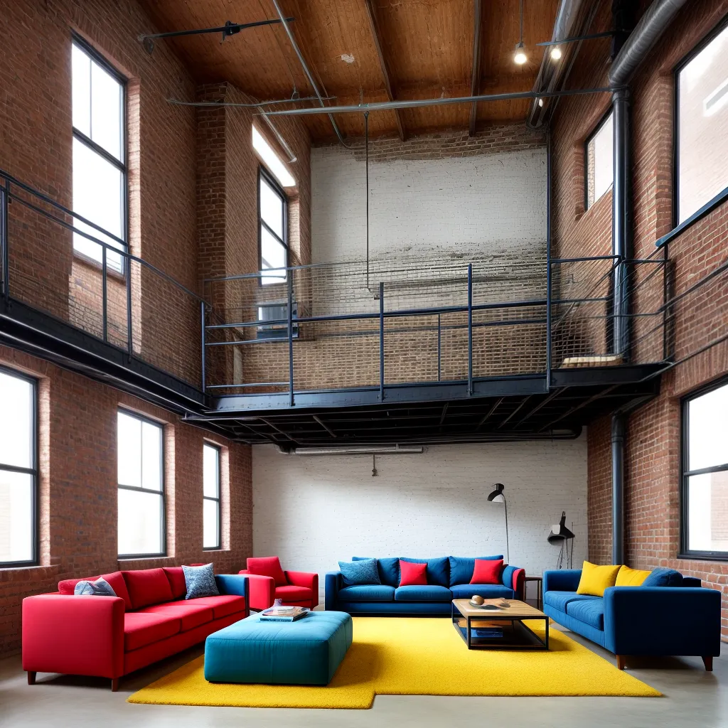 loft industrial tijolos altos cores vibrantes