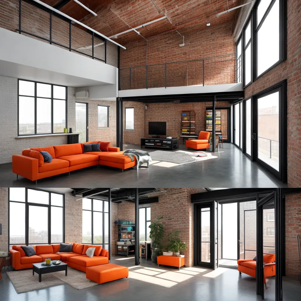 loft industrial tijolos janelas colorido