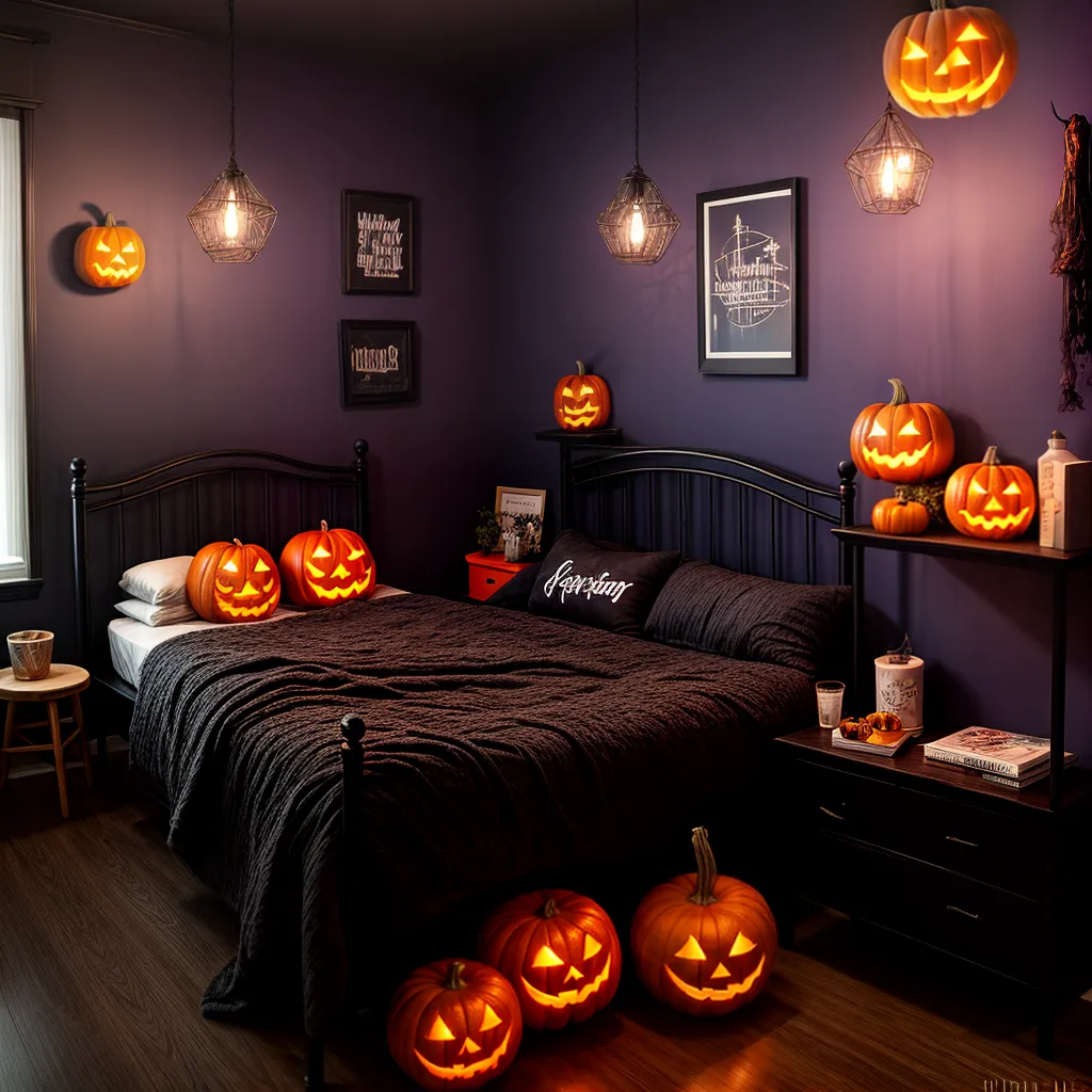sala decorada halloween ambiente sombrio