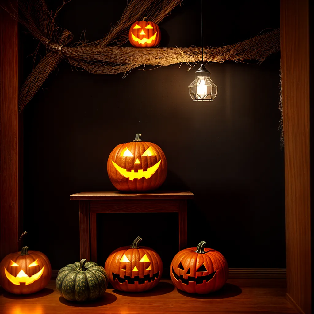 sala terror halloween aranhas abobora