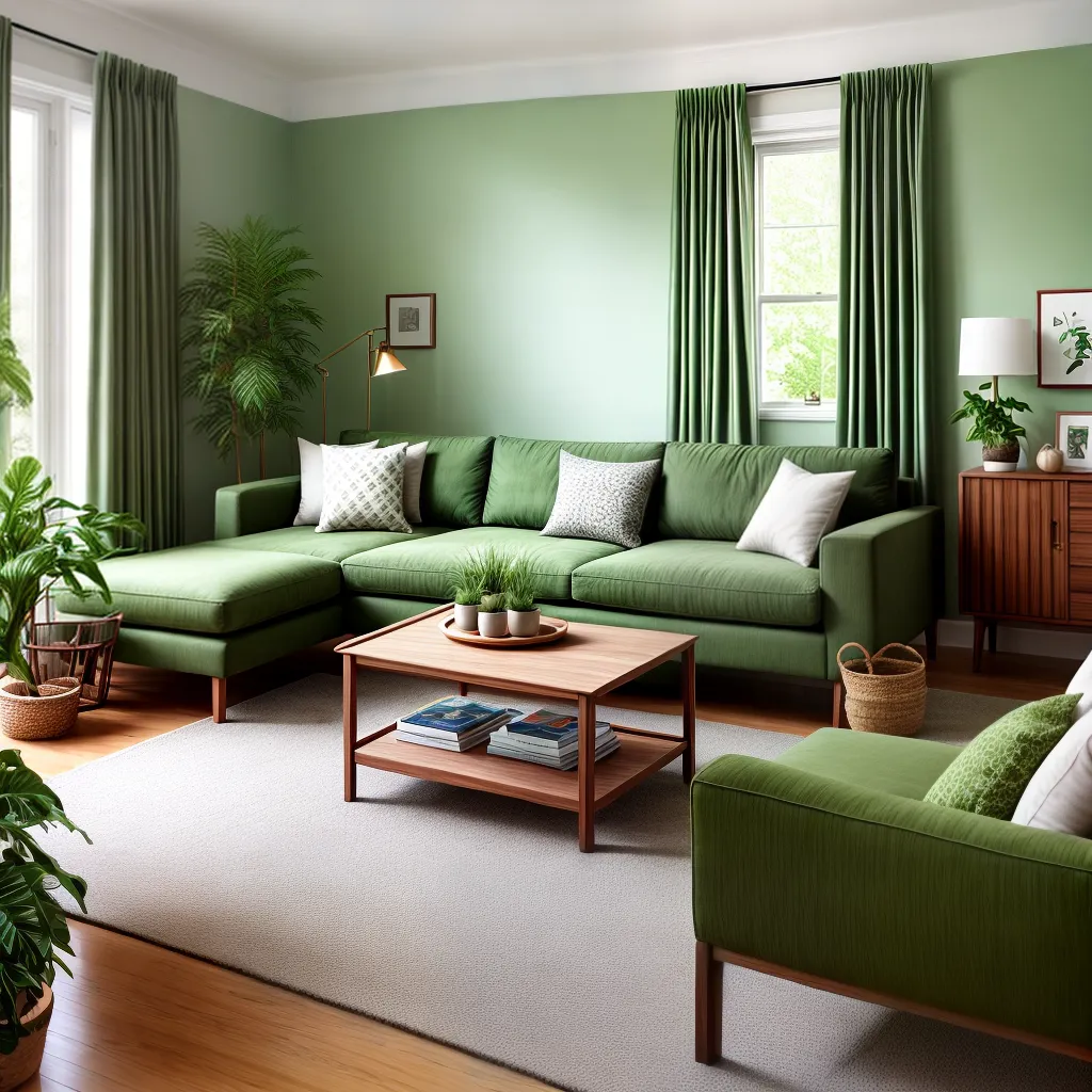 sala estar verde plantas sofa