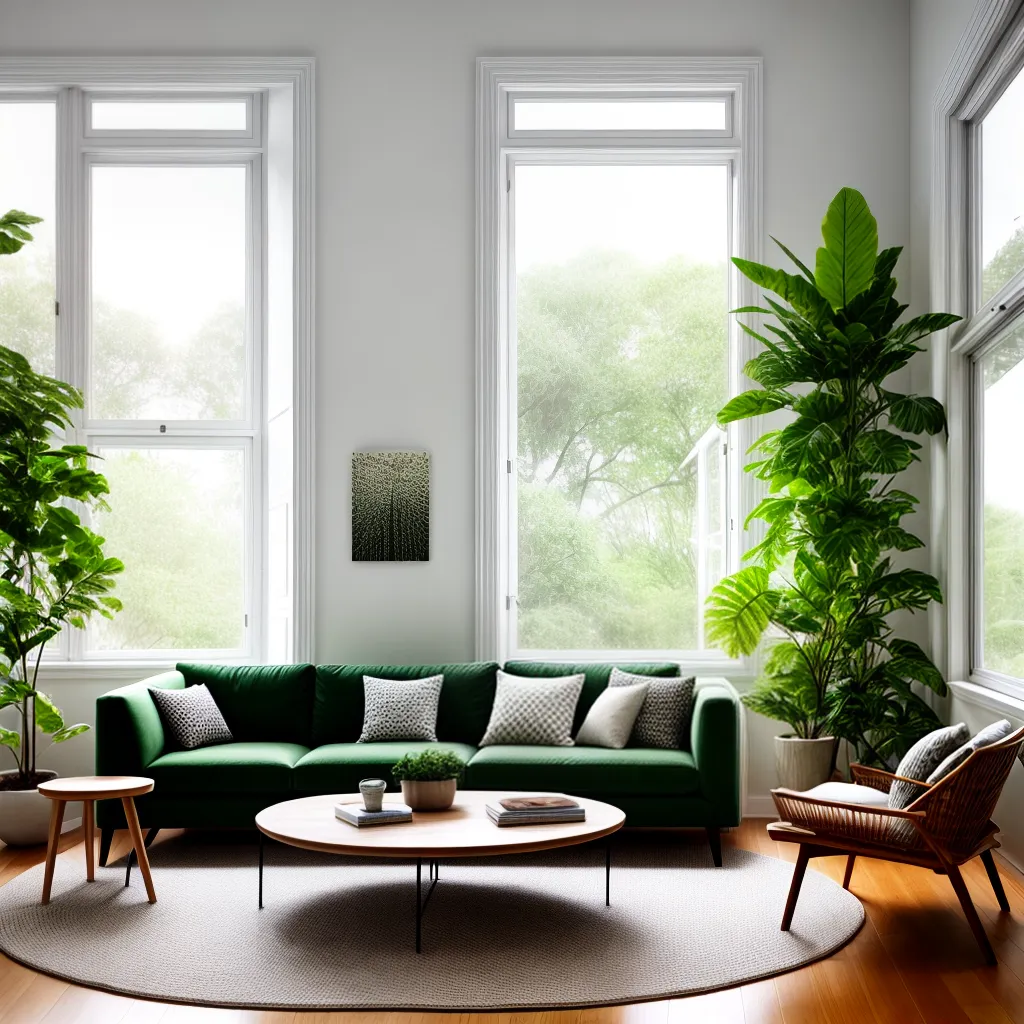 sala verde sofa plantas arte