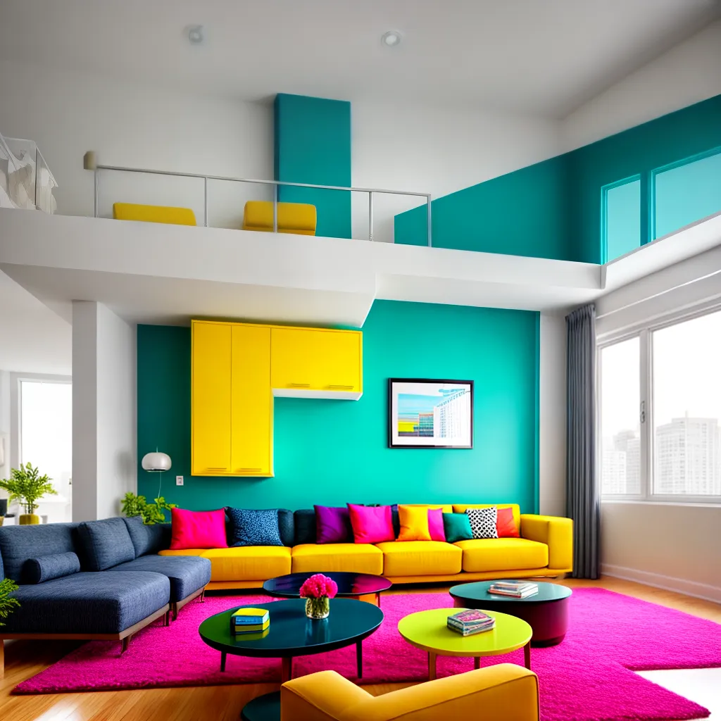 sala vibrante parede amarela sofa azul