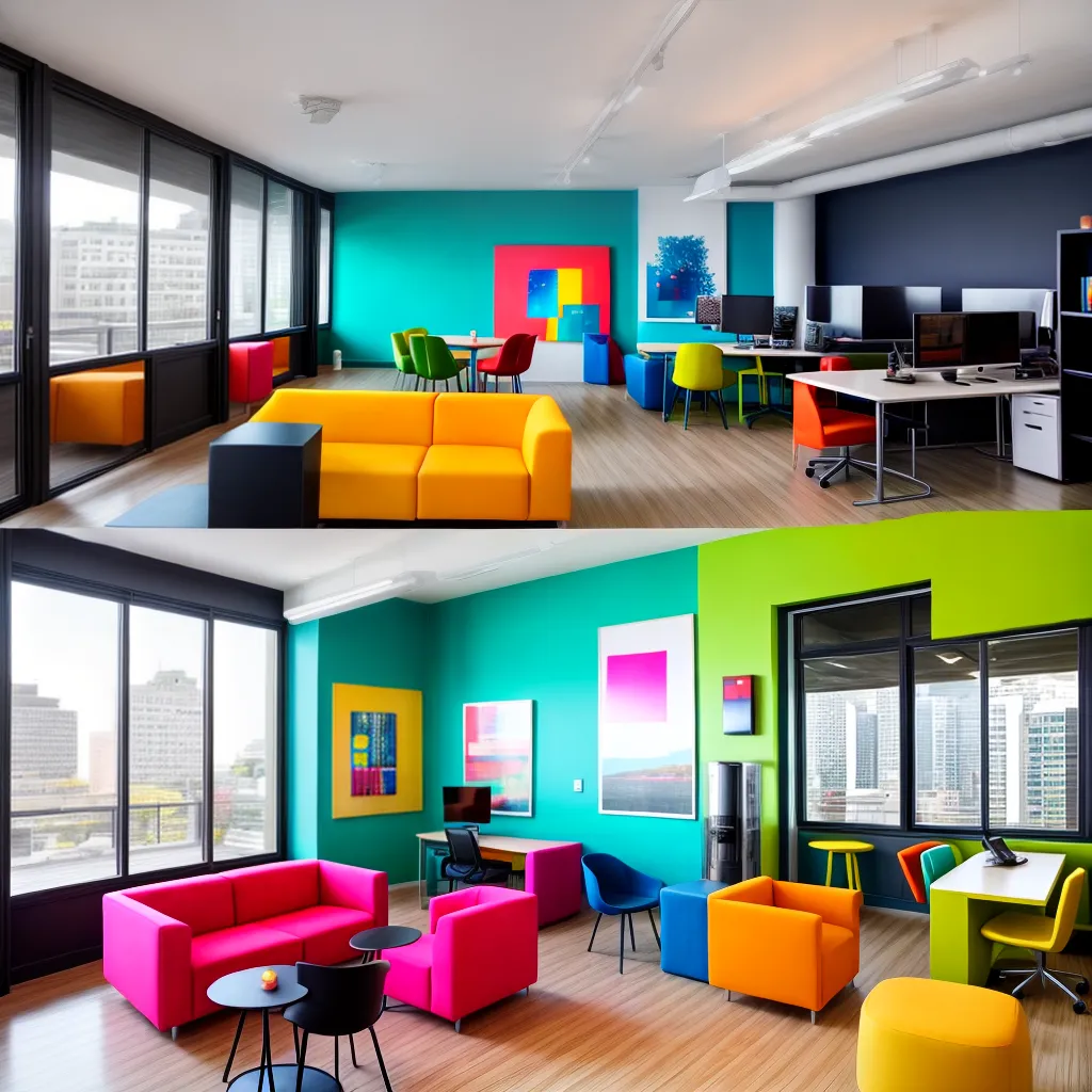 coworking vibrante colorido trabalho colaboracao