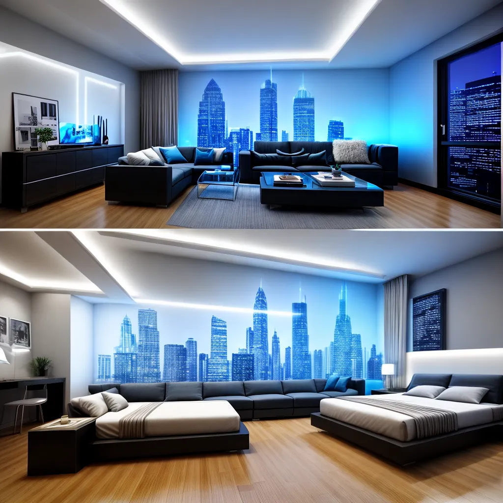 sala futurista movel metalico luzes led