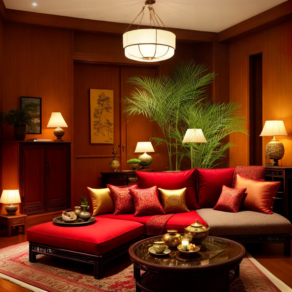 sala oriente colorida bambu tranquilidade