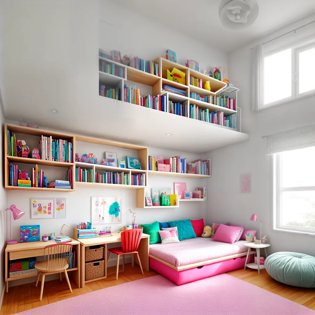 quarto infantil colorido leitura brinquedos