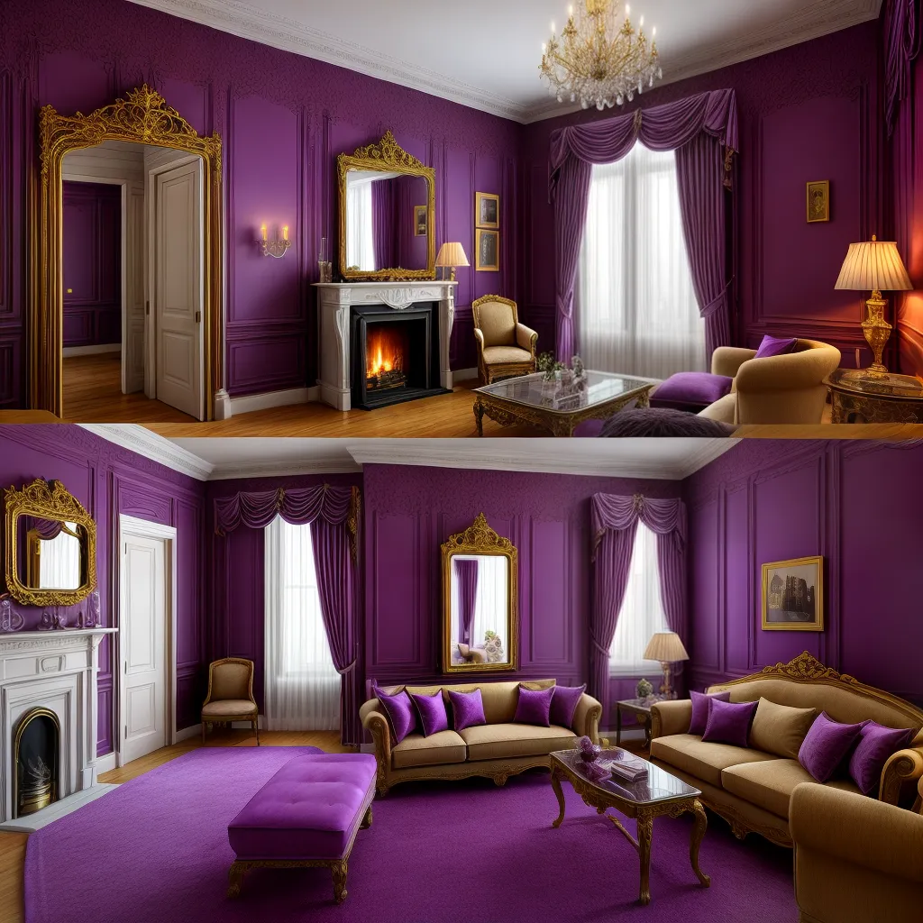sala estilo acolhedor roxo espelho