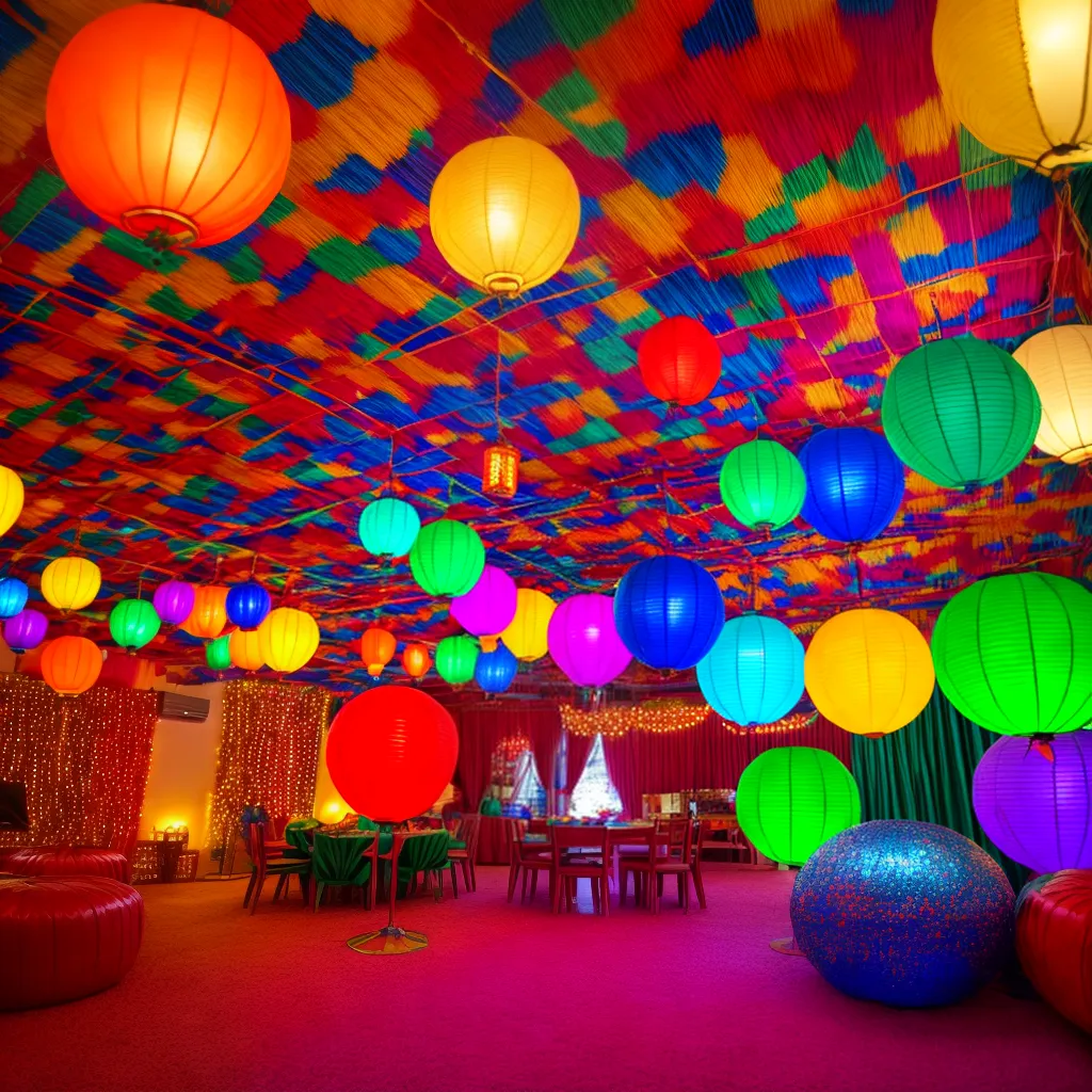 sala colorida lanternas festivas celebracao