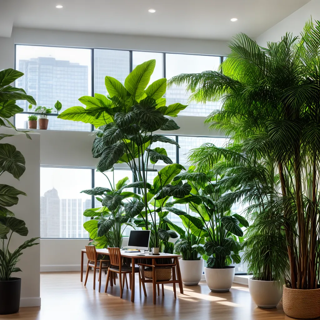 escritorio iluminado plantas verdes