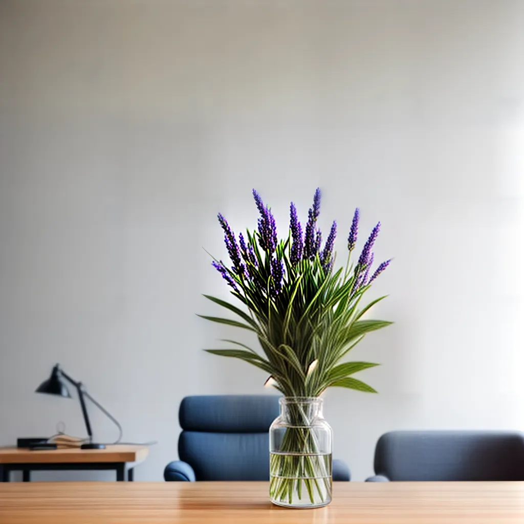 escritorio sereno iluminacao lavanda difusor flores