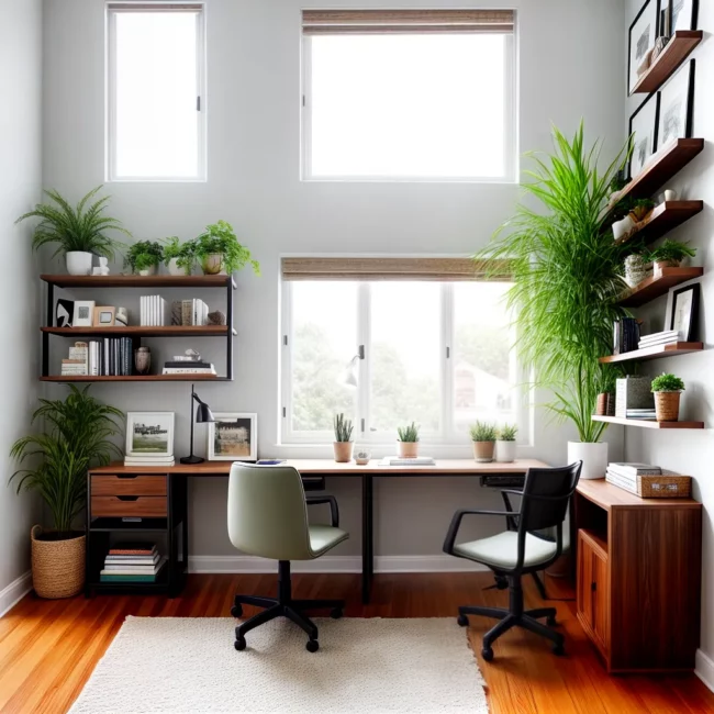 home office moderno plantas luz