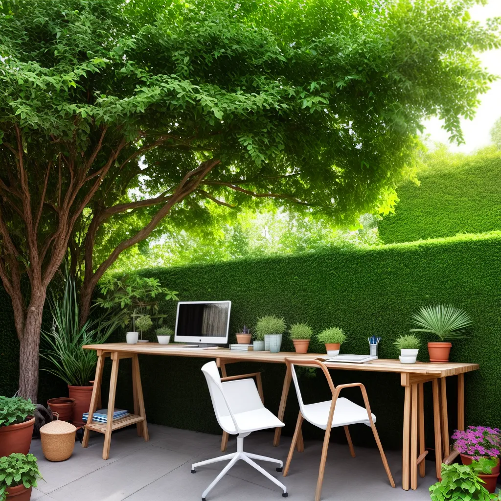escritorio ao ar livre madeira jardim