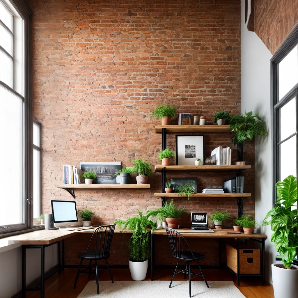 escritorio casa tijolos prateleiras plantas 1
