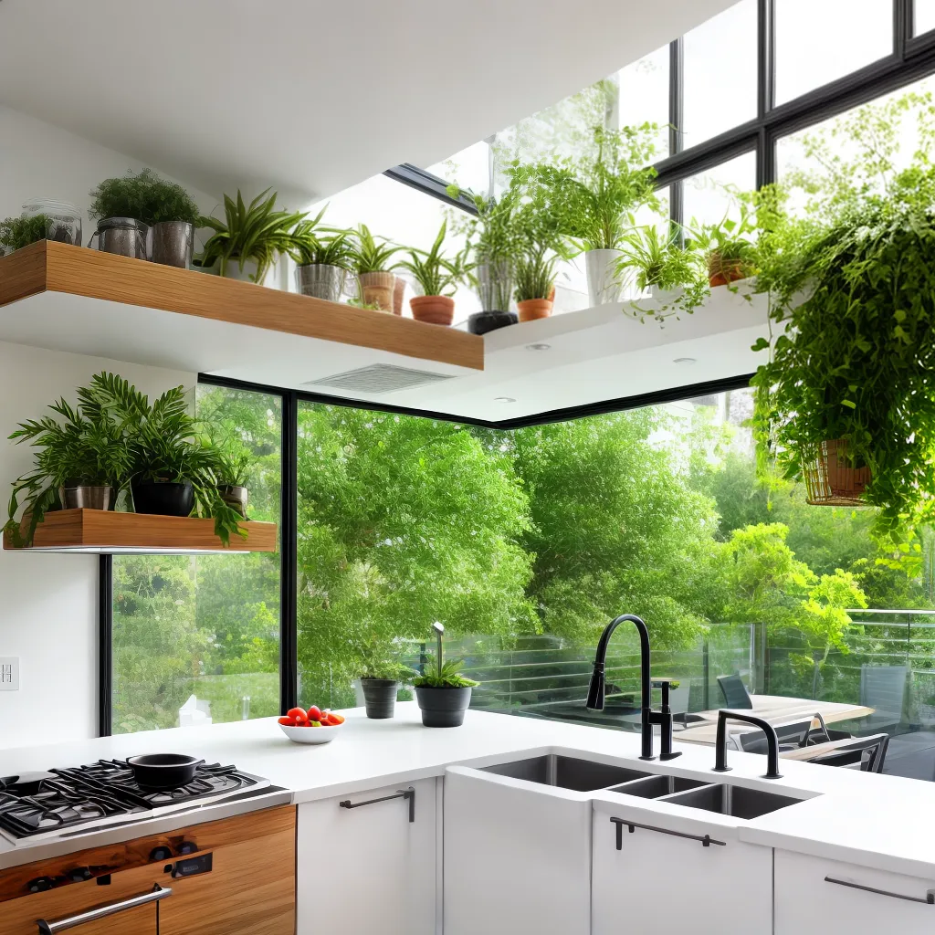 cozinha moderna plantas verdes
