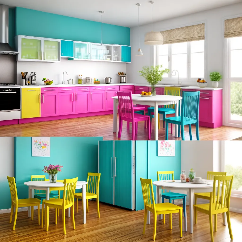 cozinha colorida mesa amarela cadeiras misturadas 1