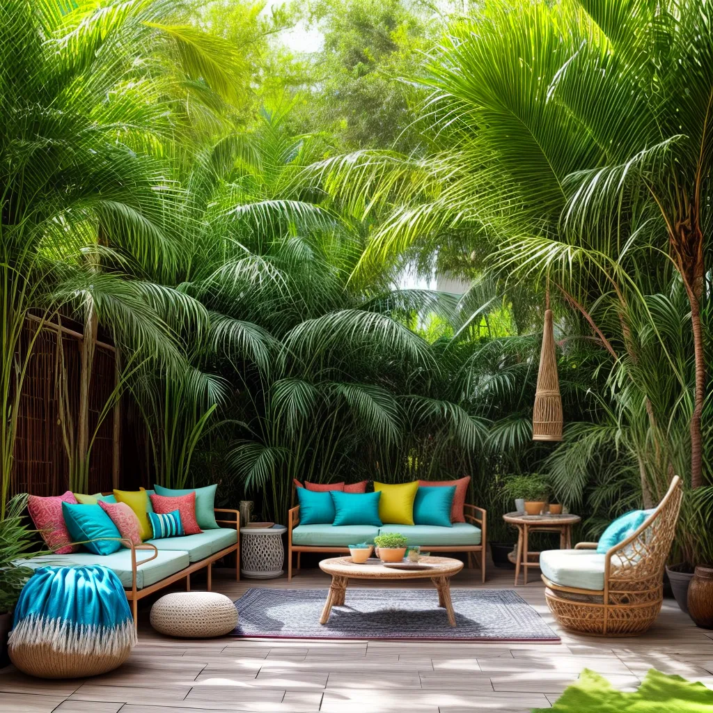 jardim boho moveis rattan plantas