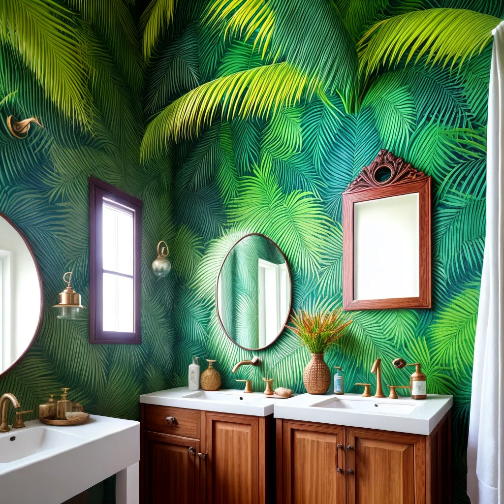 banheiro tropical mosaico folhas palmeira