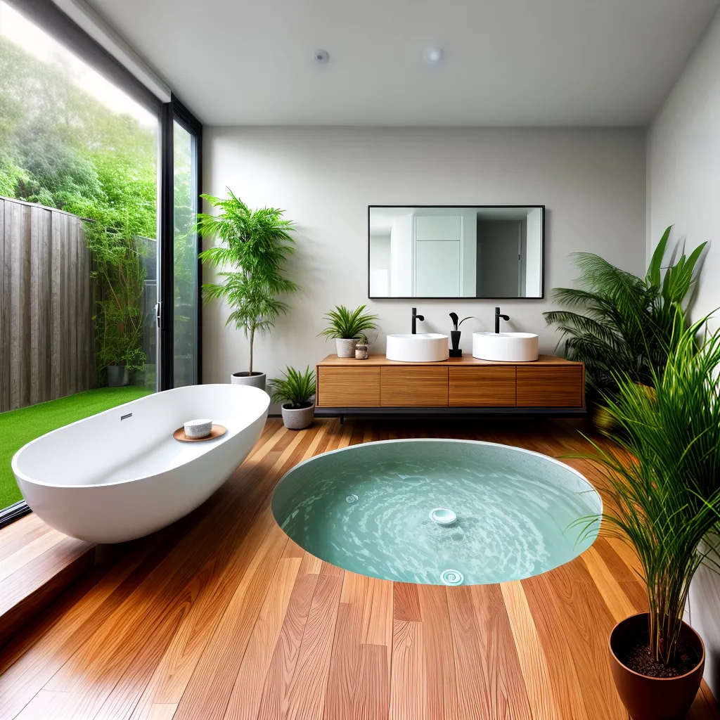 banheiro moderno moveis madeira plantas