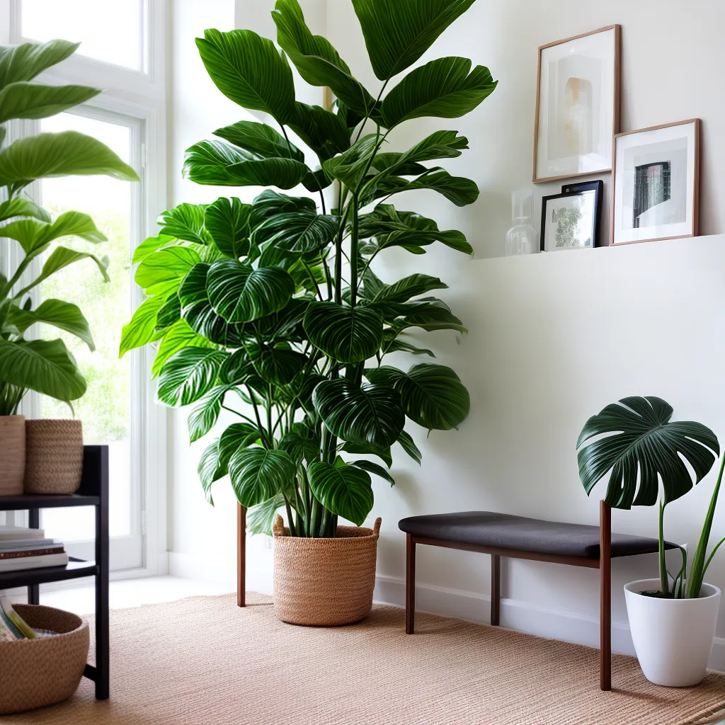 sala decorada planta verde moderna