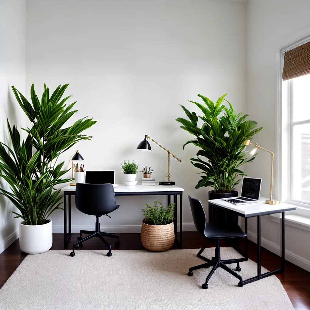quarto minimalista escrivaninha planta plastico