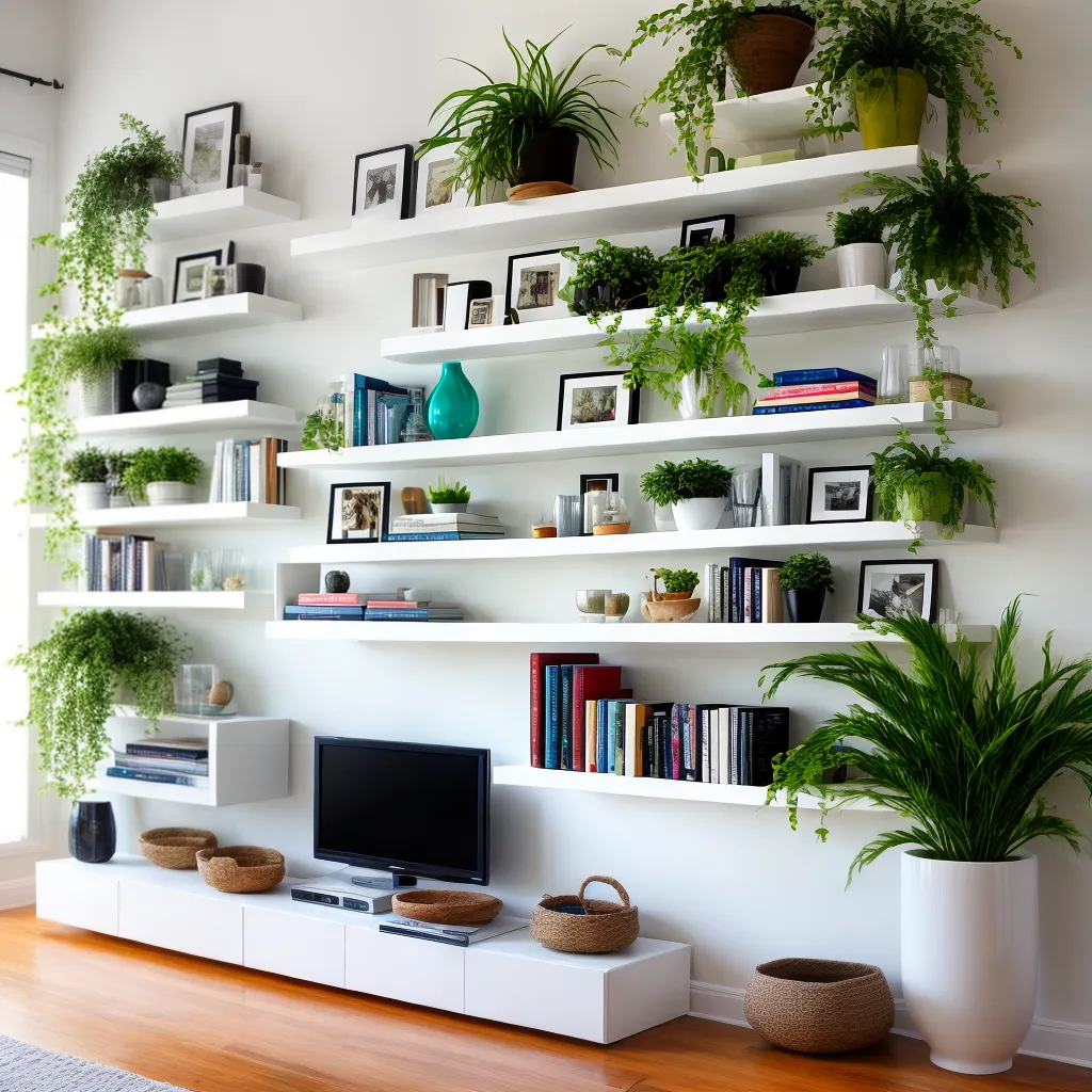 sala vibrante prateleira plantas plasticas