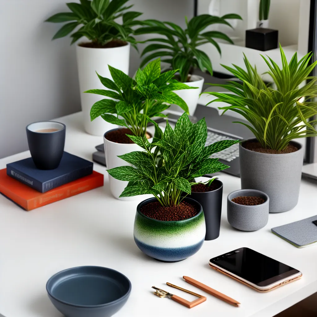 mesa organizada planta verde ceramica
