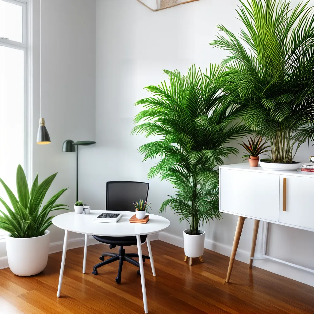 mesa escritorio moderno plantas plasticas
