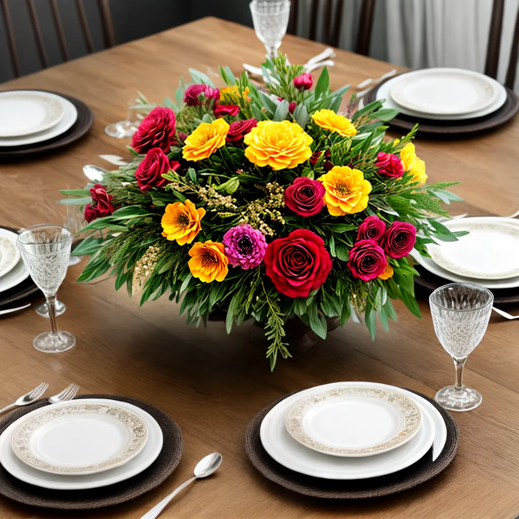 mesa jantar arranjo flores artificiais