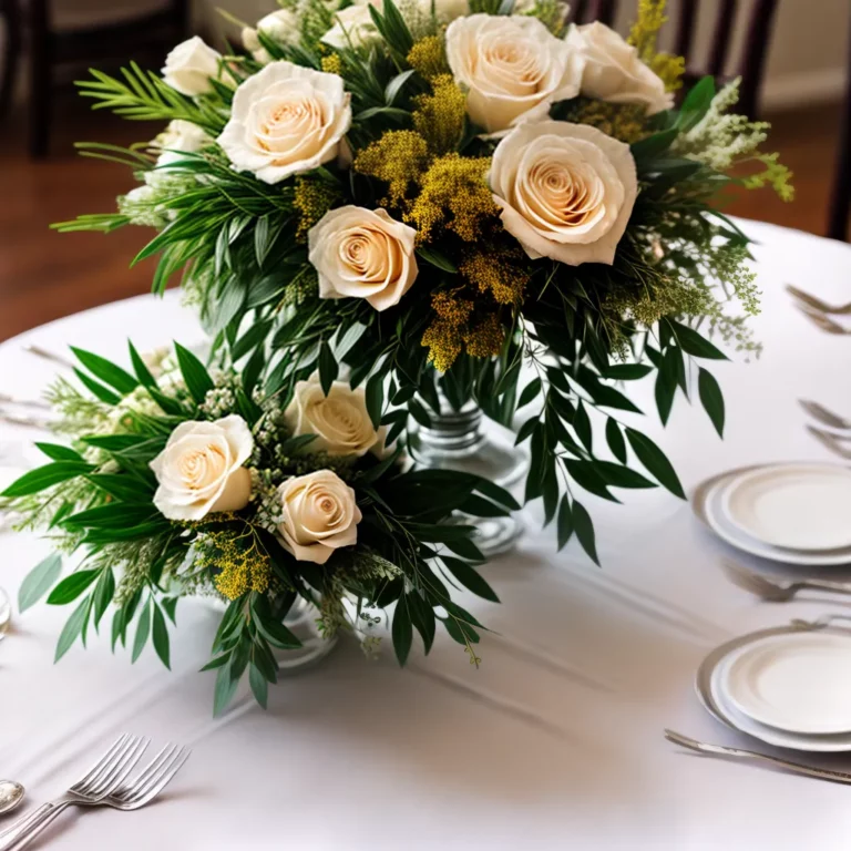 Decoração de casamento sustentável com flores falsas.