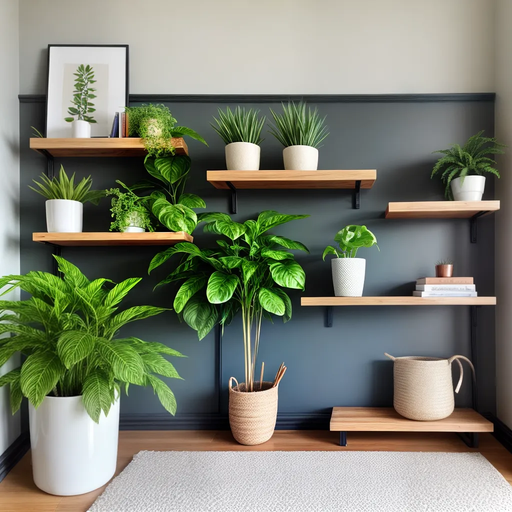 planta verde prateleira madeira minimalista