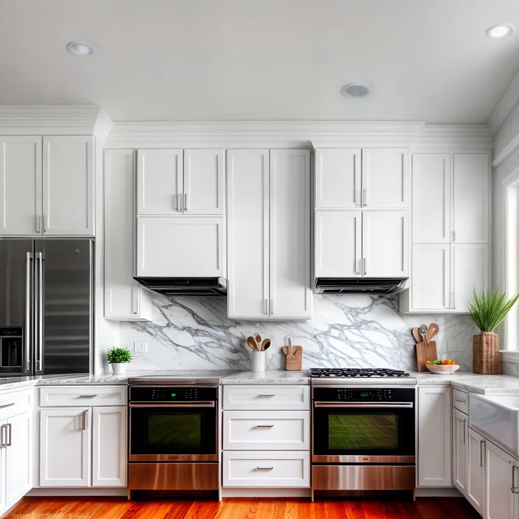 cozinha renovada branco marmore aco