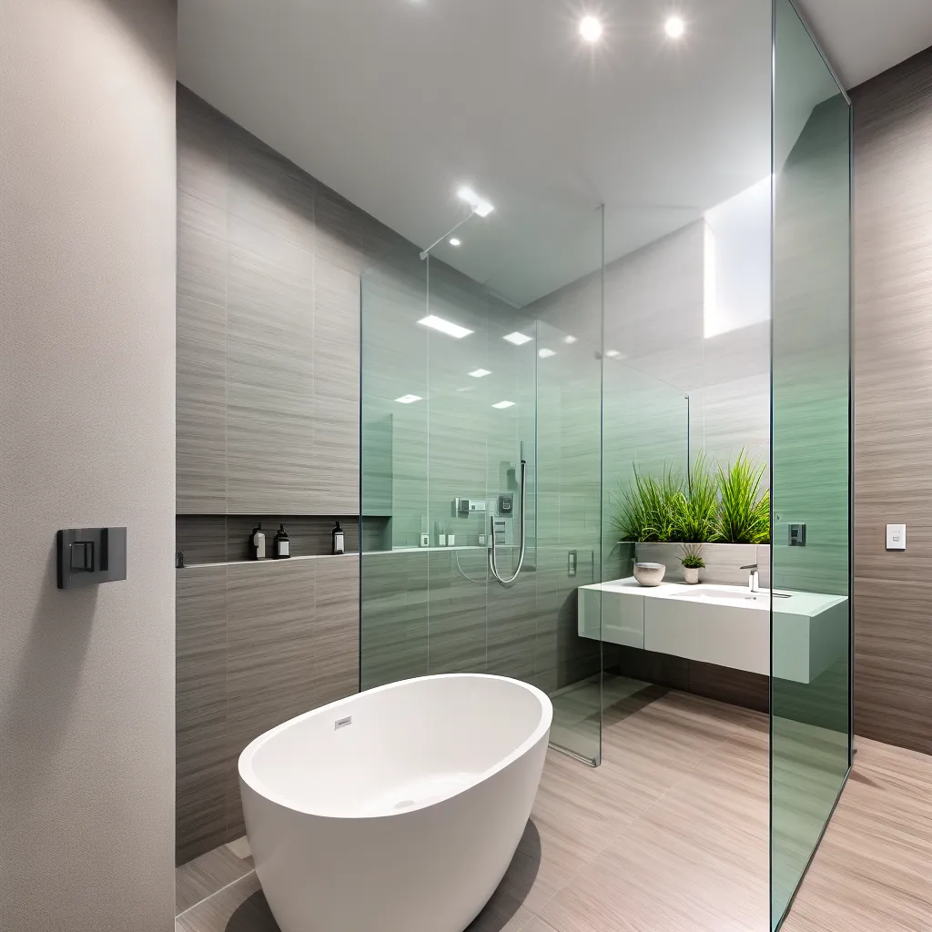 banheiro moderno ducha vidro banheira vaidade