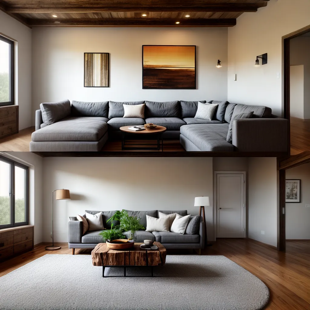 sala rustica mesa madeira sofa
