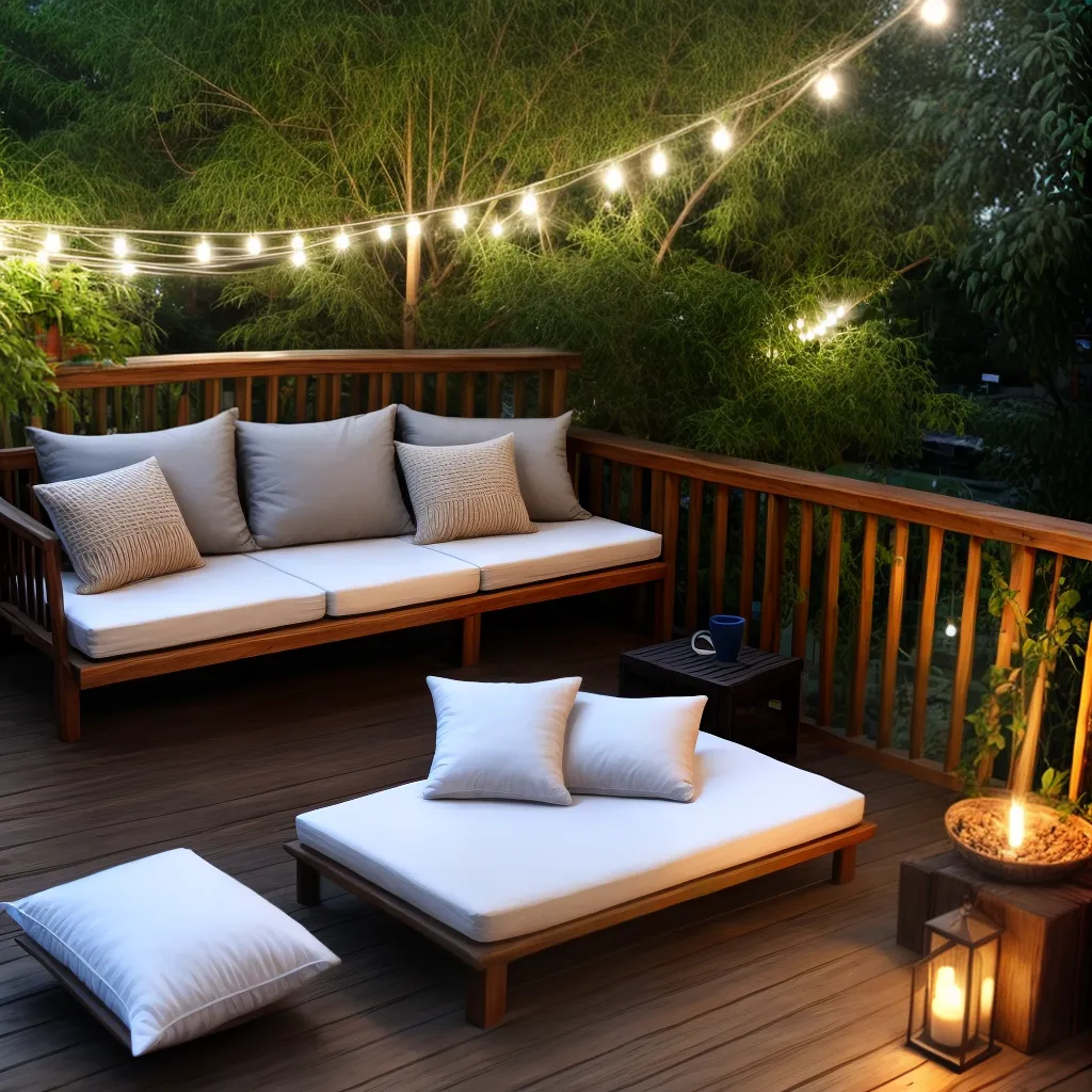 varanda acoalhada luzes plantas almofadas