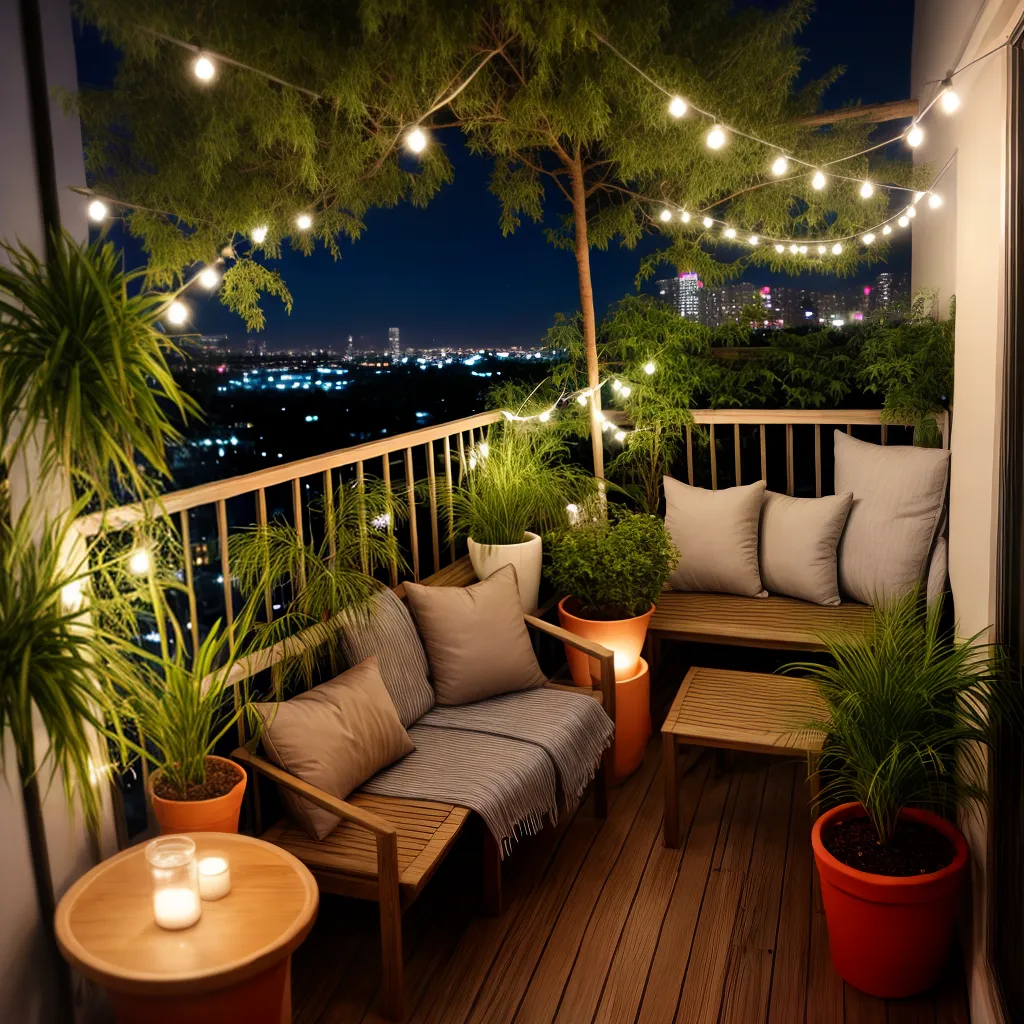 varanda apartamento plantas luzes cidade