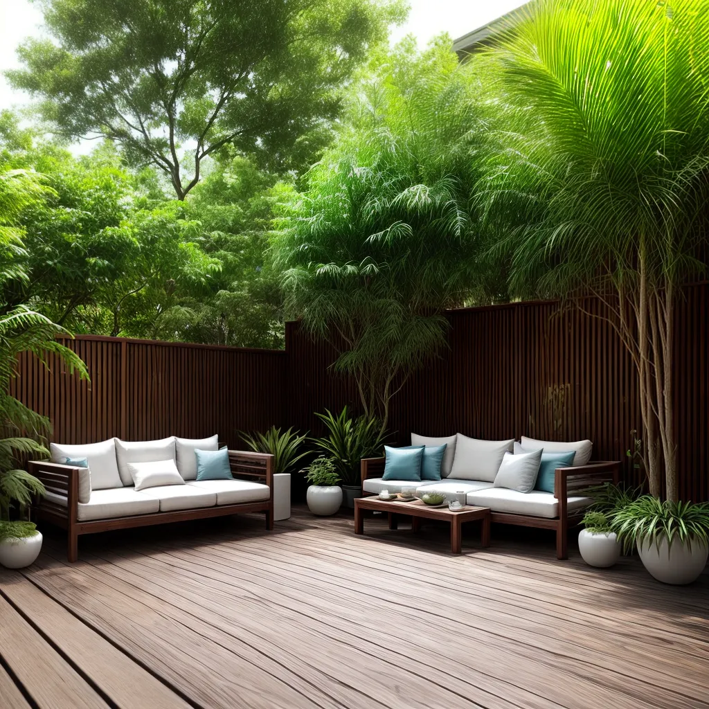 espaco ao ar livre sereno deck plantas