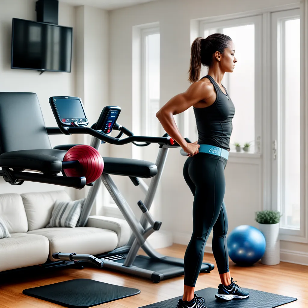 mulher exercitando casa dispositivo fitness