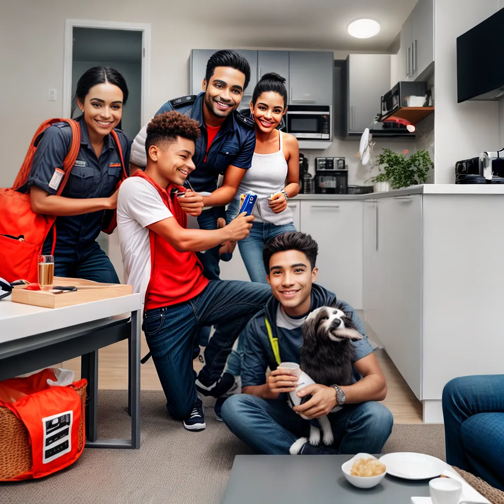 familia sorridente sala estar dispositivos inteligentes