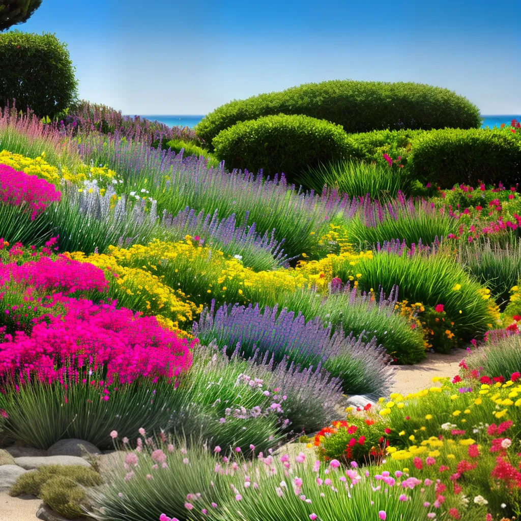 jardim costeiro flores coloridas oceano