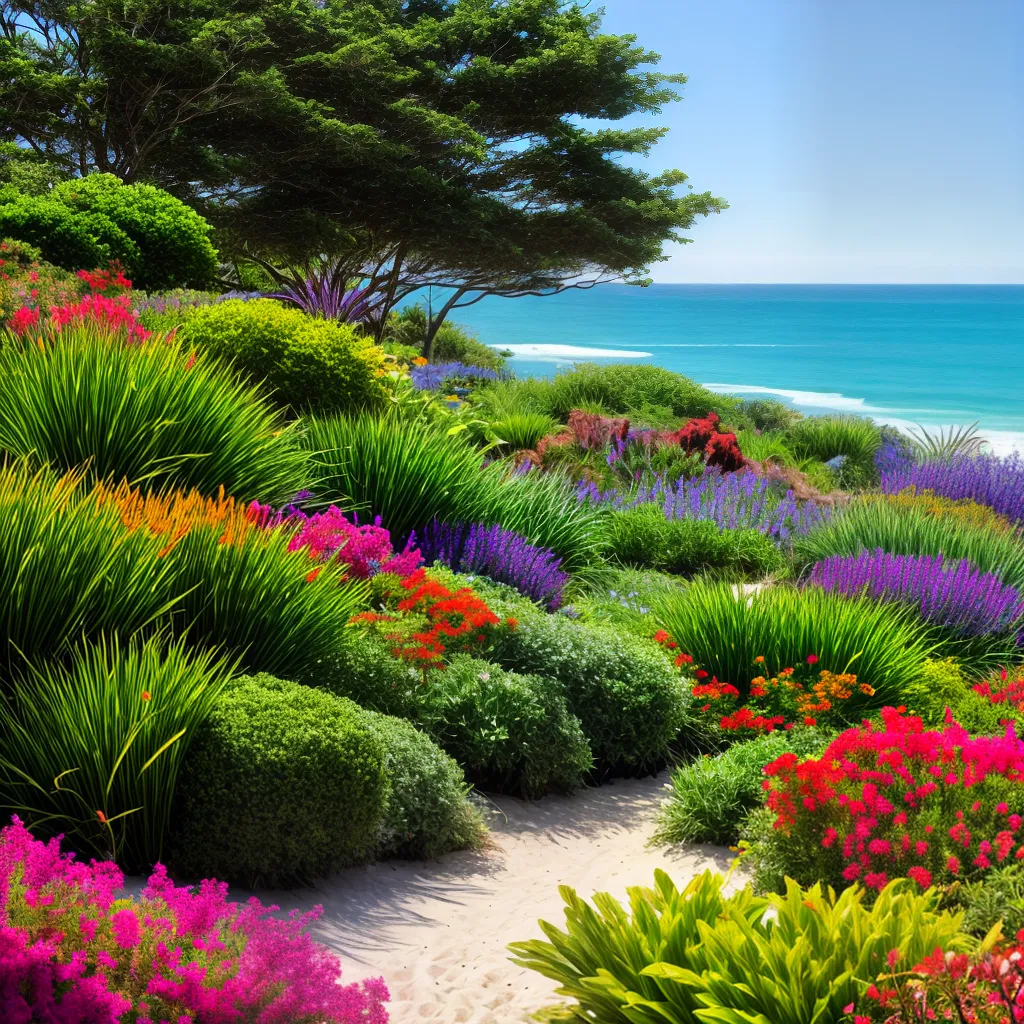 jardim costeiro flores ondas mar