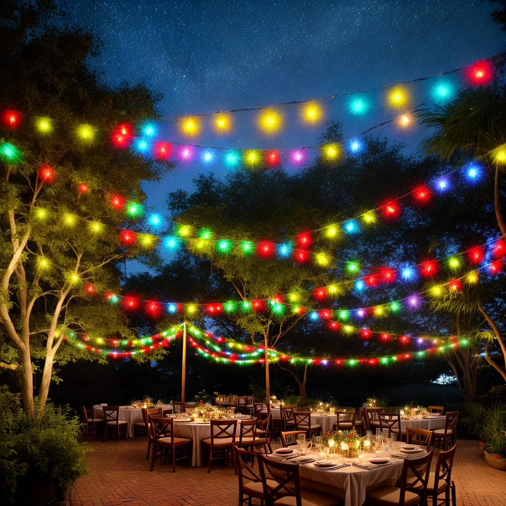 festa jardim luzes coloridas mesa
