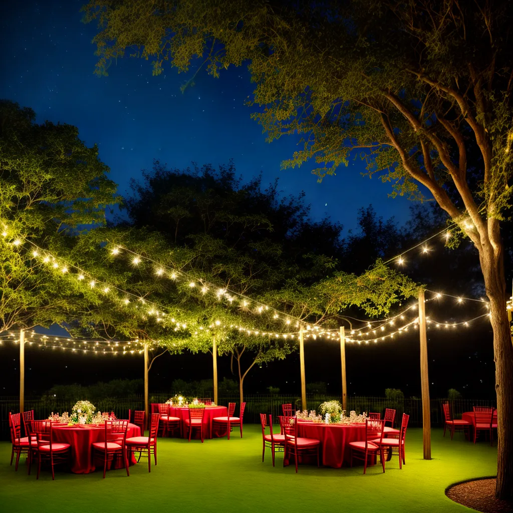 jardim festa luzes mesa comida